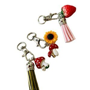 Cute THREE piece Miniature Mushroom Berry Charm Keychain Kawaii Backpack Charms